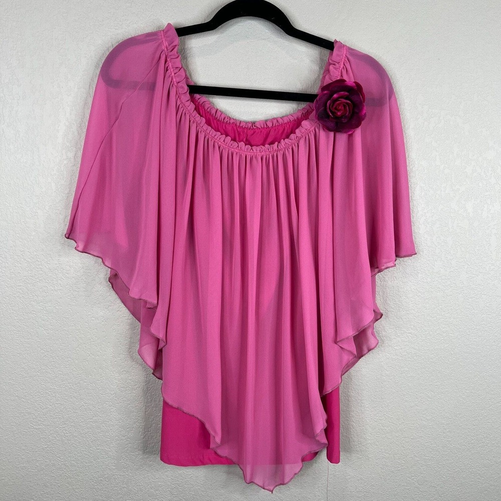 Zenobia Women's Off The Shoulder Elastic Blouse Y2K Vintage Clueless Solid Pink